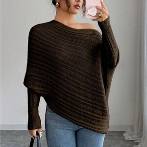 SHEIN Dark Brown Off-Shoulder Sweater